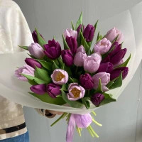 25 қызғалдақтан тұратын күлгін букет