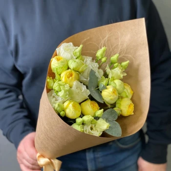 Author's bouquet of peony roses and eustoma