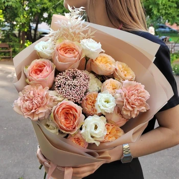 Author's bouquet with peony roses Gravity