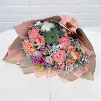 Author's bouquet. Succulent. Shrub peony roses